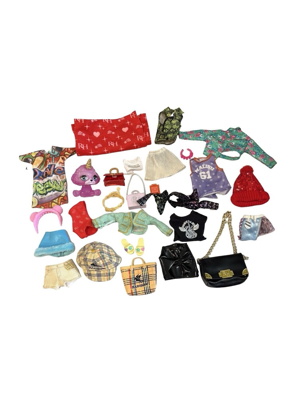 Rainbow High Doll Clothes & More Lot Dresses Tops Pants Shoes Bags